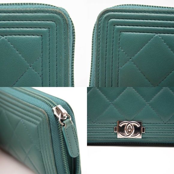 Lambskin Quilted Small Boy Zip Around Wallet Teal - Picture 9 of 12